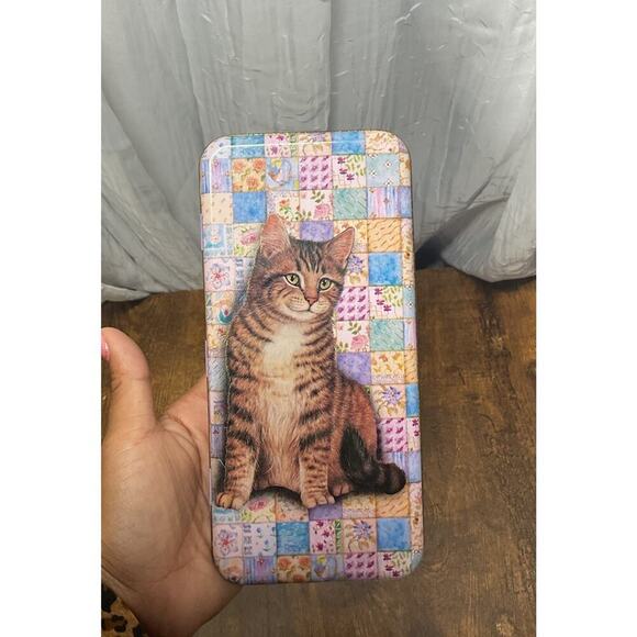 Vintage VHTF Metal Hinged Boxes Box Cat Kitten Tabby Debby Cook htf ~7.5x3.75" - Picture 1 of 8